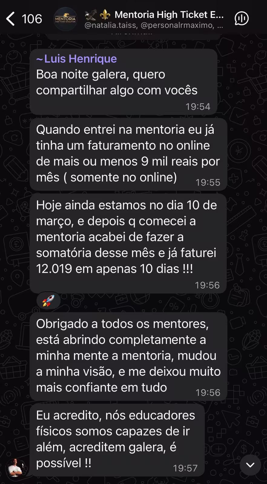 Depoimento de aluno